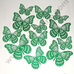 CAKE DECORβ’ 12 pcs Glitter Dark Green Imported Butterfly Paper Topper For Cake And Cupcake