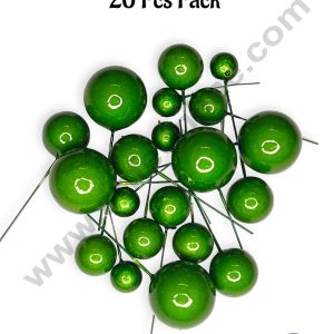 CAKE DECOR™ Pearl Finish Dark Green Faux Balls Topper For Cake and Cupcake Decoration - (20 Pcs Pack)