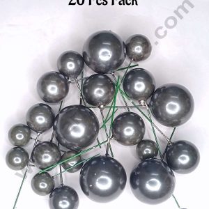 CAKE DECOR™ Pearl Finish Dark Grey Faux Balls Topper For Cake and Cupcake Decoration - (20 Pcs Pack)