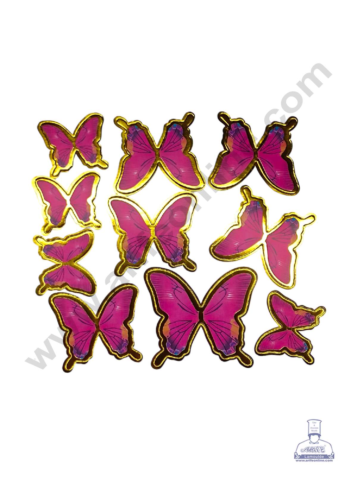 CAKE DECOR™ 10 pcs Dark Pink Butterfly Paper Topper For Cake And Cupcake