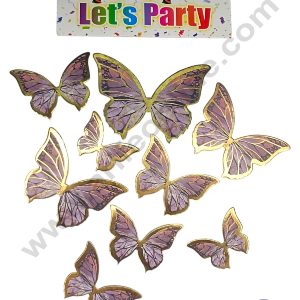 CAKE DECORβ’ 10 pcs Let's Party Dark Purple with Black Lines Butterfly Paper Topper For Cake And Cupcake