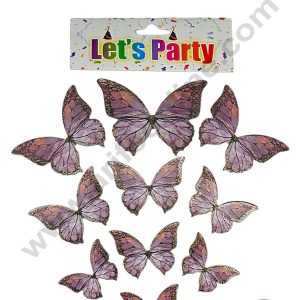 CAKE DECORβ’ 10 pcs Let's Party Glitter Dark Purple Lines Butterfly Paper Topper For Cake And Cupcake