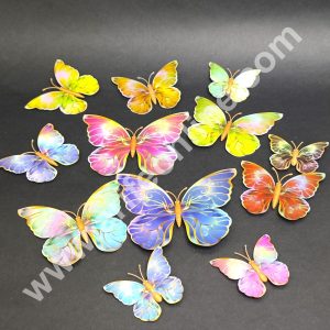 Holographic Multicolor 3D Magnetic Butterfly Cake Toppers | Hamper Decor – Set of 12 (Design 5 ) - CAKE DECOR™