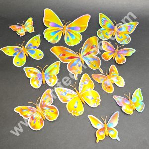 Holographic Golden 3D Magnetic Butterfly Cake Toppers | Hamper Decor – Set of 12 (Design 1) -CAKE DECOR™
