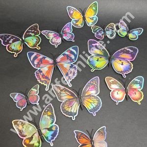 Holographic Multicolor 3D Magnetic Butterfly Cake Toppers  | Hamper Decor – Set of 12 (Design 6 ) - CAKE DECOR™