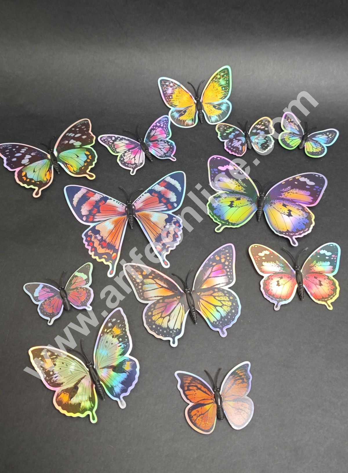 Holographic Multicolor 3D Magnetic Butterfly Cake Toppers | Hamper Decor β Set of 12 (Design 6 ) - CAKE DECORβ’