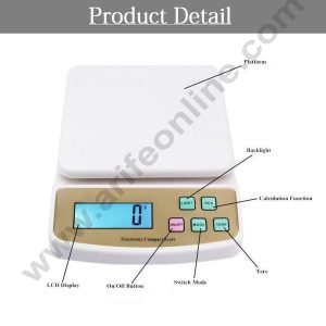 Cake Decor Electronic Kitchen Digital Weighing Scale, Multipurpose (White, 10 Kg Square)