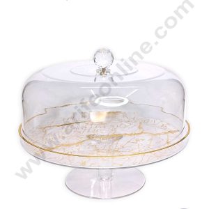 CAKE DECOR™ Transparent Acrylic Round Cake Plate with Golden Marble Pattern with Crystal Style Knob | Display Cake Stand - (6000T-69)