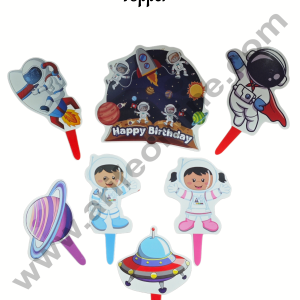 CAKE DECOR™ 7 pcs Happy Birthday Space Theme Paper Topper For Cake And Cupcake (SBMT-PT-102)