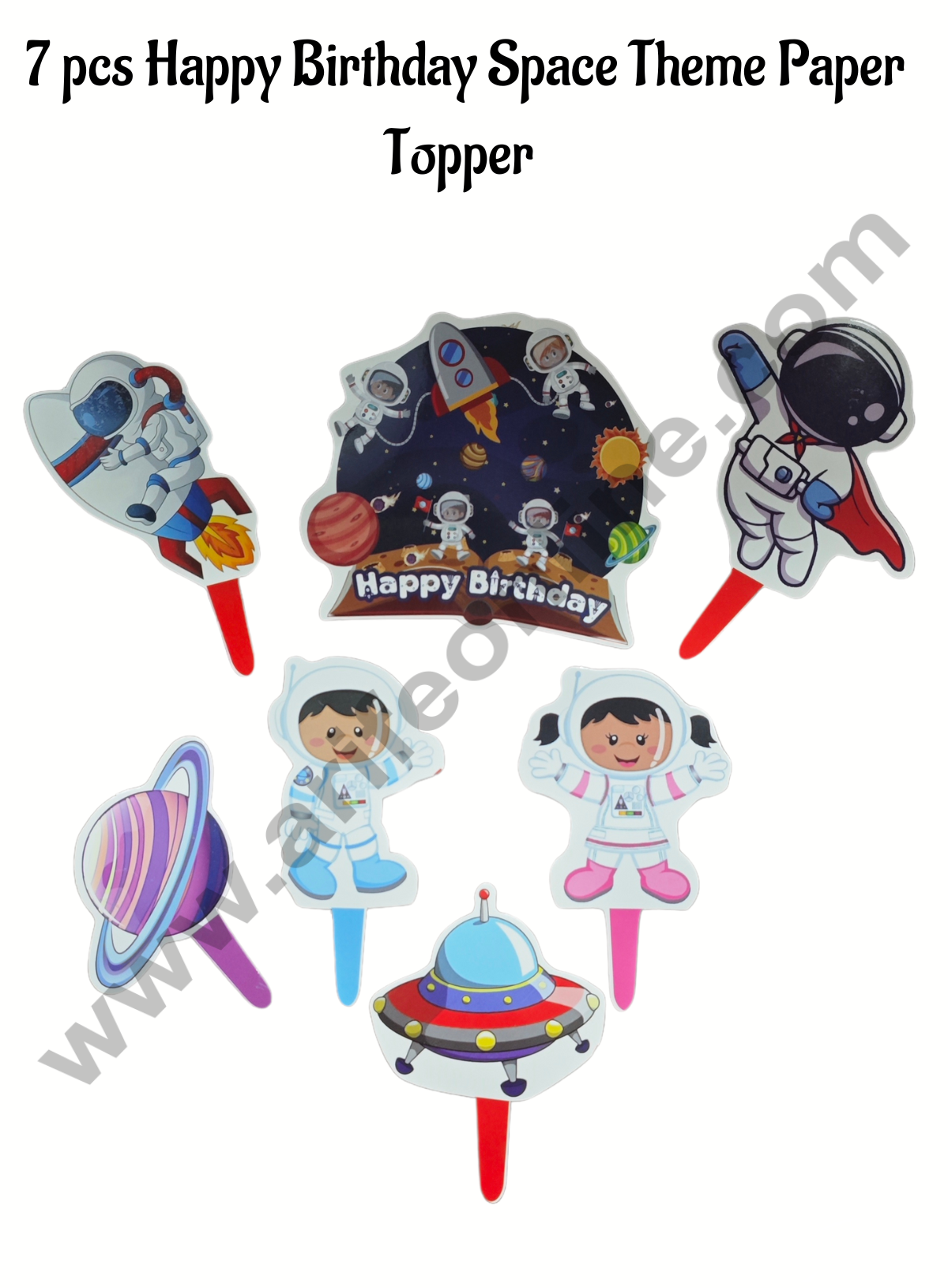 CAKE DECORβ’ 7 pcs Happy Birthday Space Theme Paper Topper For Cake And Cupcake (SBMT-PT-102)