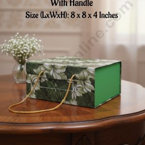 CAKE DECOR™ Green Floral Folding Hard Hamper Box With Handle | Gift Box | Present Box - 1 Pc | SBBX-HFFB-Green|