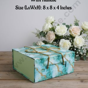 CAKE DECOR™ Light Green Marble Folding Hard Hamper Box With Handle | Gift Box | Present Box - 1 Pc | SBBX-HFFB-LG|