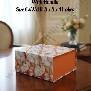 CAKE DECOR™ Orange Marble Folding Hard Hamper Box With Handle | Gift Box | Present Box - 1 Pc | SBBX-HFFB-Orange |