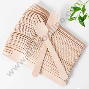 CAKE DECORβ’ Natural Wooden Fork For Parties, Weddings, Camping (100 pcs)