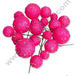 CAKE DECORβ’ Glitter Fuchsia Pink with Sprinkles Faux Balls Topper For Cake and Cupcake Decoration - ( 20 pcs Pack )