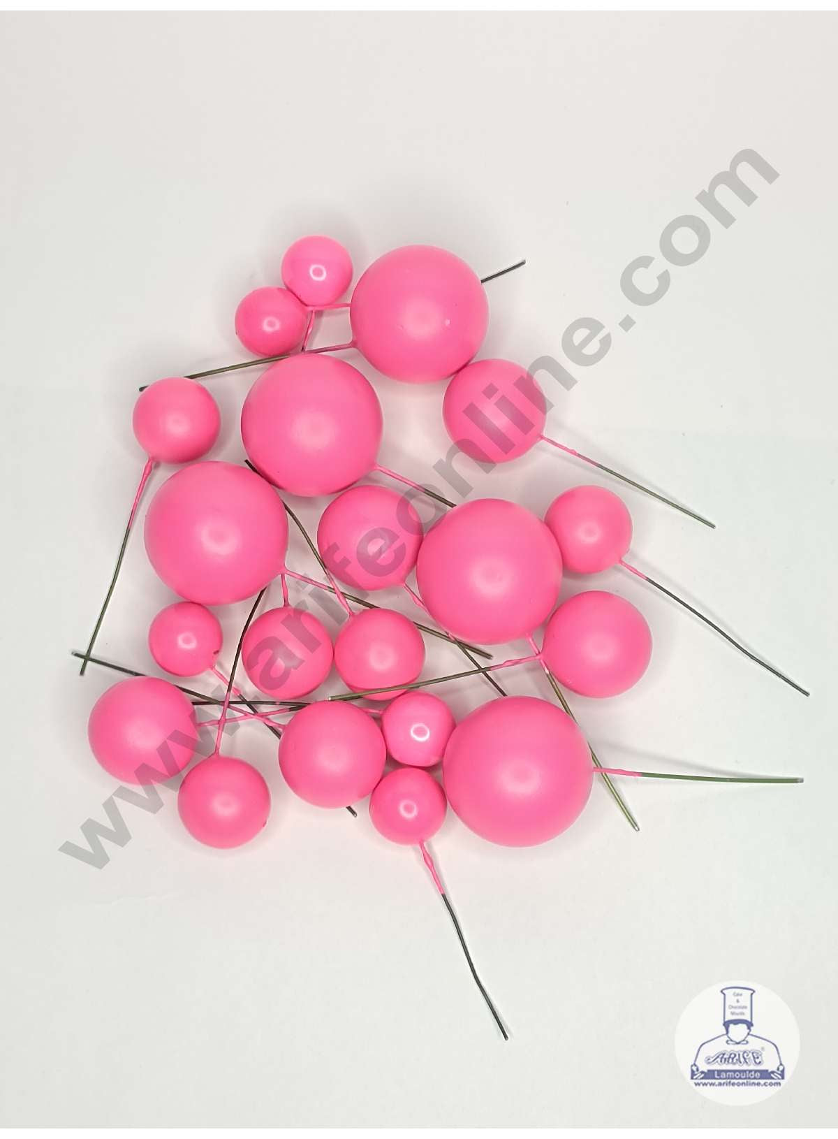 CAKE DECORβ’ Fuchsia Pink Color Faux Balls Topper For Cake and Cupcake Decoration - 20 pcs Pack ( SB-Fuchsia-20 )