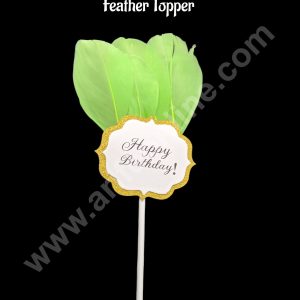 CAKE DECOR™ 1 Piece Green Happy Birthday Feather Topper For Cake Decoration