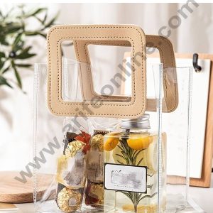 CAKE DECORβ’ 1 Piece Transparent Bag with Golden Leather Handle (9 X 4.5 X 10.5 Inch) | Gift Box | Gift Bag with Handle
