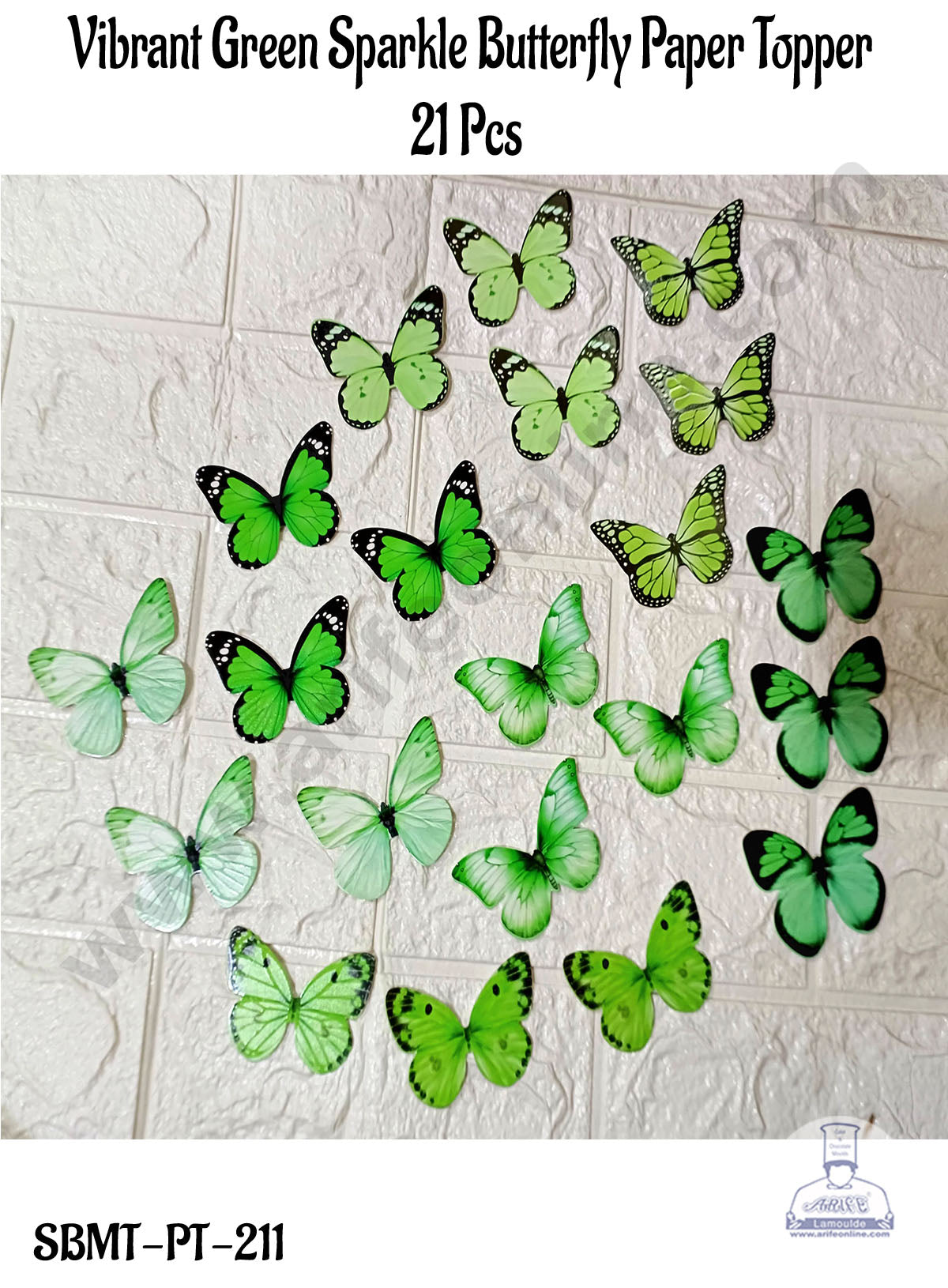CAKE DECOR™ 21 Pcs Vibrant Green Sparkle Butterfly Paper Topper For Cake And Cupcake
