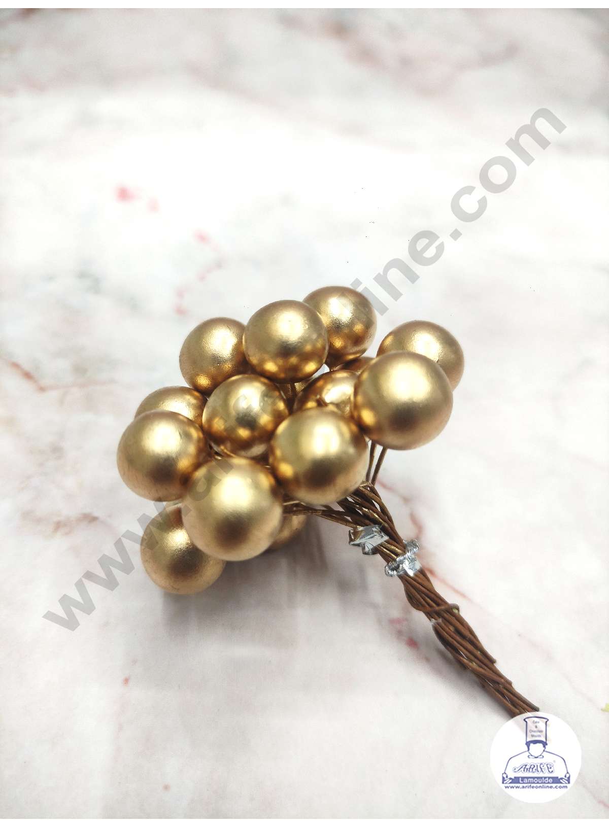 CAKE DECOR™ Gold Pearl Faux Ball Toppers For Cake and Cupcake Decoration - (20pcs Pack)