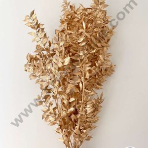 CAKE DECOR™ Gold Color Natural Dried Ruscus Leaves For Cake Decoration Bouquet Wedding Party Centerpieces Decorative – Gold (2 Stick)