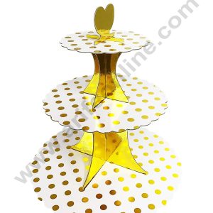 Cake Decor™ 3 Tier Metallic Golden Polka Dots Round Cardboard Cupcake stand