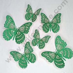 CAKE DECORβ’ 12 pcs Glitter Green Imported Butterfly Paper Topper For Cake And Cupcake