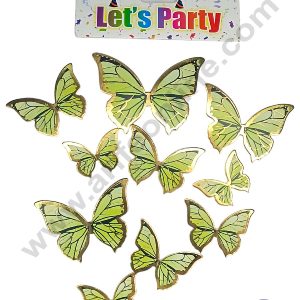 CAKE DECORβ’ 10 pcs Let's Party Green with Golden Lines Butterfly Paper Topper For Cake And Cupcake