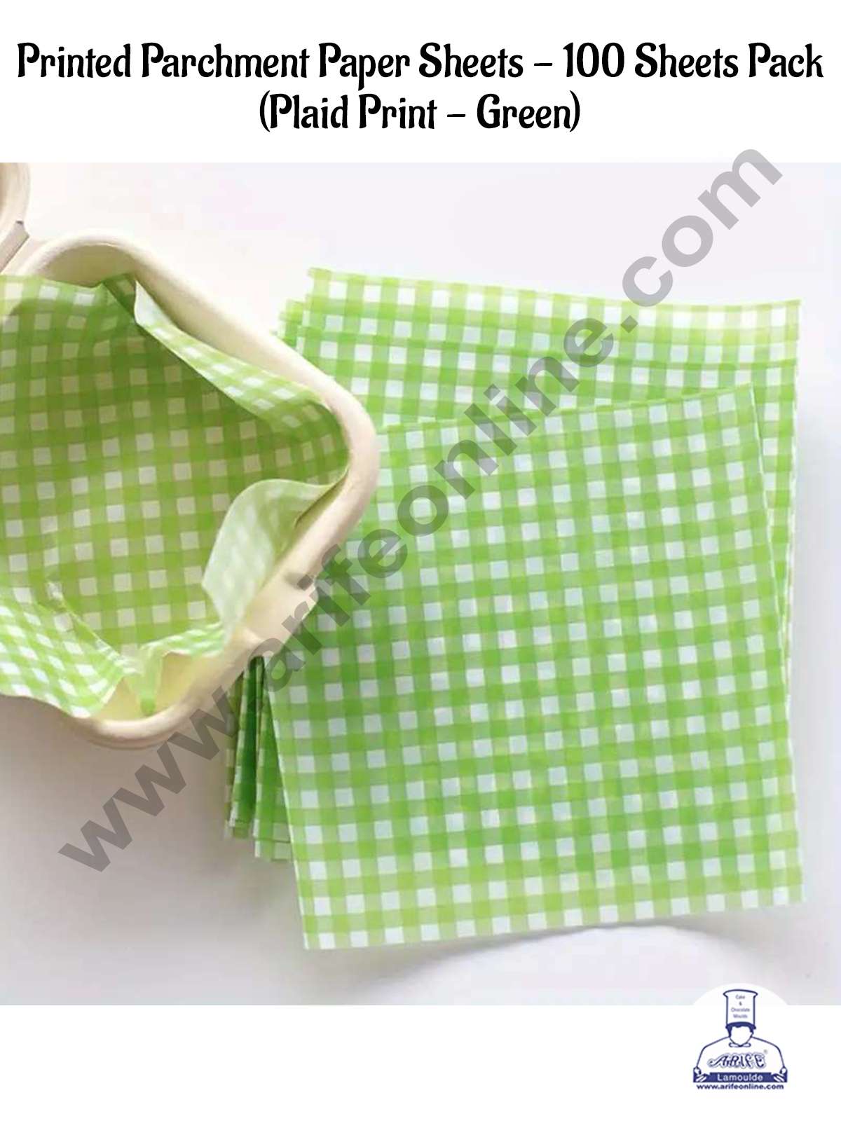 CAKE DECORβ’ Printed Parchment Paper | Bento Box Liner | Grease Proof Paper | Wrap Paper - Green Checks/Plaid Print (100 Sheets)
