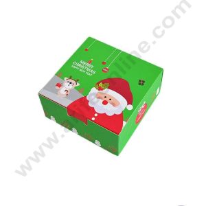 CAKE DECOR™ Merry Christmas Santa Claus Print Box Gift Box | Candy Box | Cookies Box | Sweet Treats Box - Green (10 Pcs Pack)