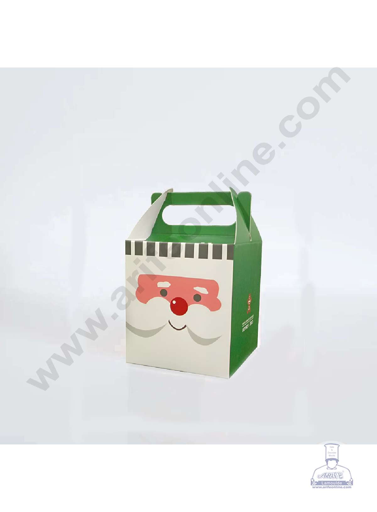 CAKE DECORβ’ Simple Santa Claus Theme Print Box with Handle Gift Box | Candy Box | Cookies Box | Sweet Treats Box - Green (10 Pcs Pack)