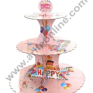 CAKE DECORβ’ 3 Tier Happy Birthday Cardboard Cupcake Stand Holder - Heavy