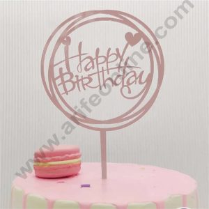 CAKE DECORβ’ Pink Mirror Finishing Acrylic Happy Birthday in Round with Rings Cake Topper SBMT-N-001