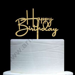 CAKE DECOR™ Gold Mirror Finishing Acrylic Simple Happy Birthday Cake Topper SBMT-N-004