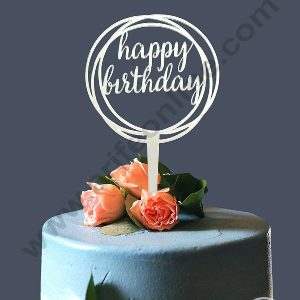 CAKE DECORβ’ Mirror Finishing Acrylic Happy Birthday in Round Rings Frame Cake Topper SBMT-N-006