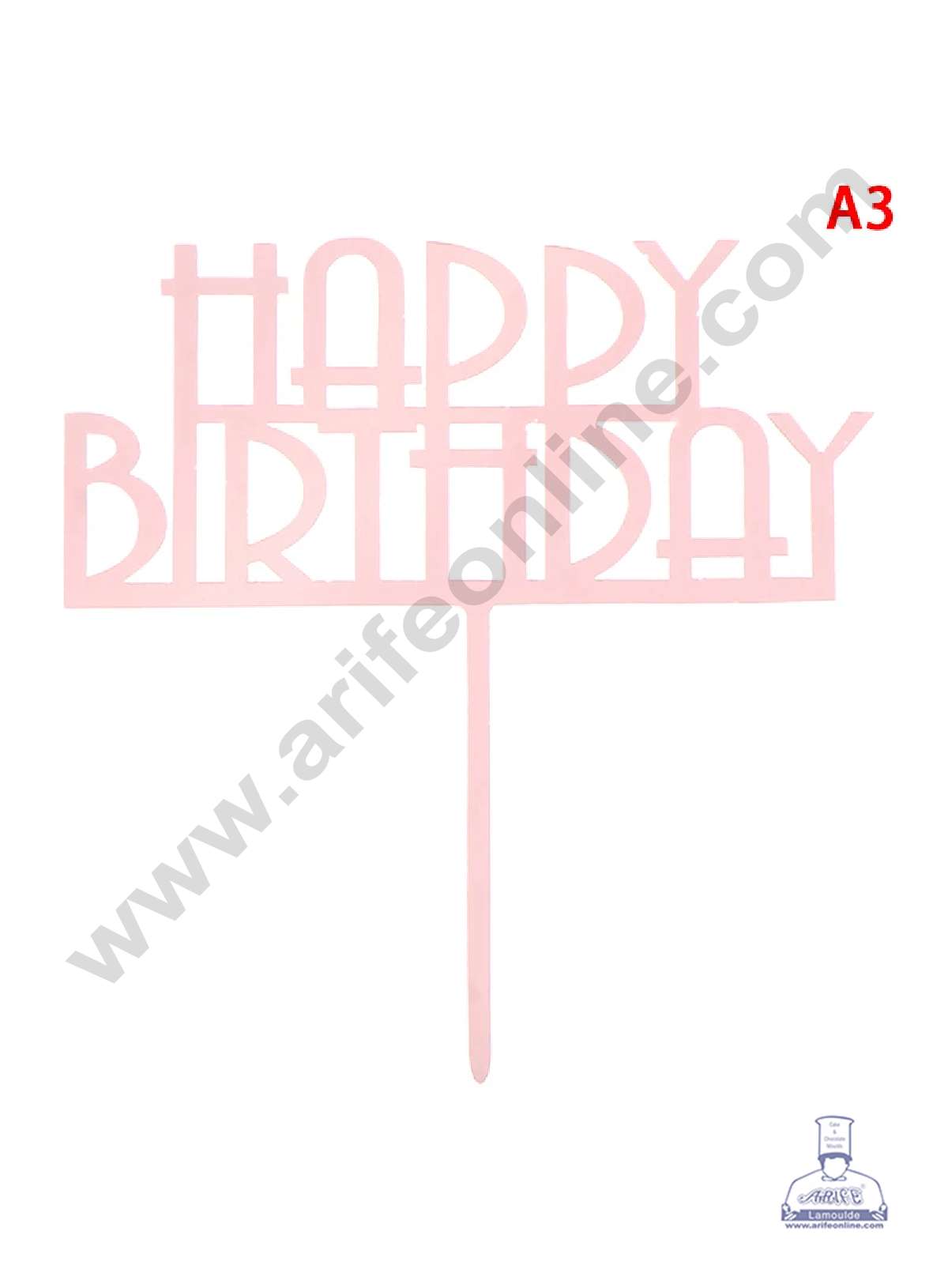 CAKE DECOR™ Pink Mirror Finishing Acrylic Happy Birthday Cake Topper SBMT-N-007
