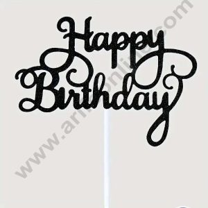 CAKE DECORβ’ Black Glitter Happy Birthday Paper Topper Cake Topper Cake Decoration (SBPT-GBlack)