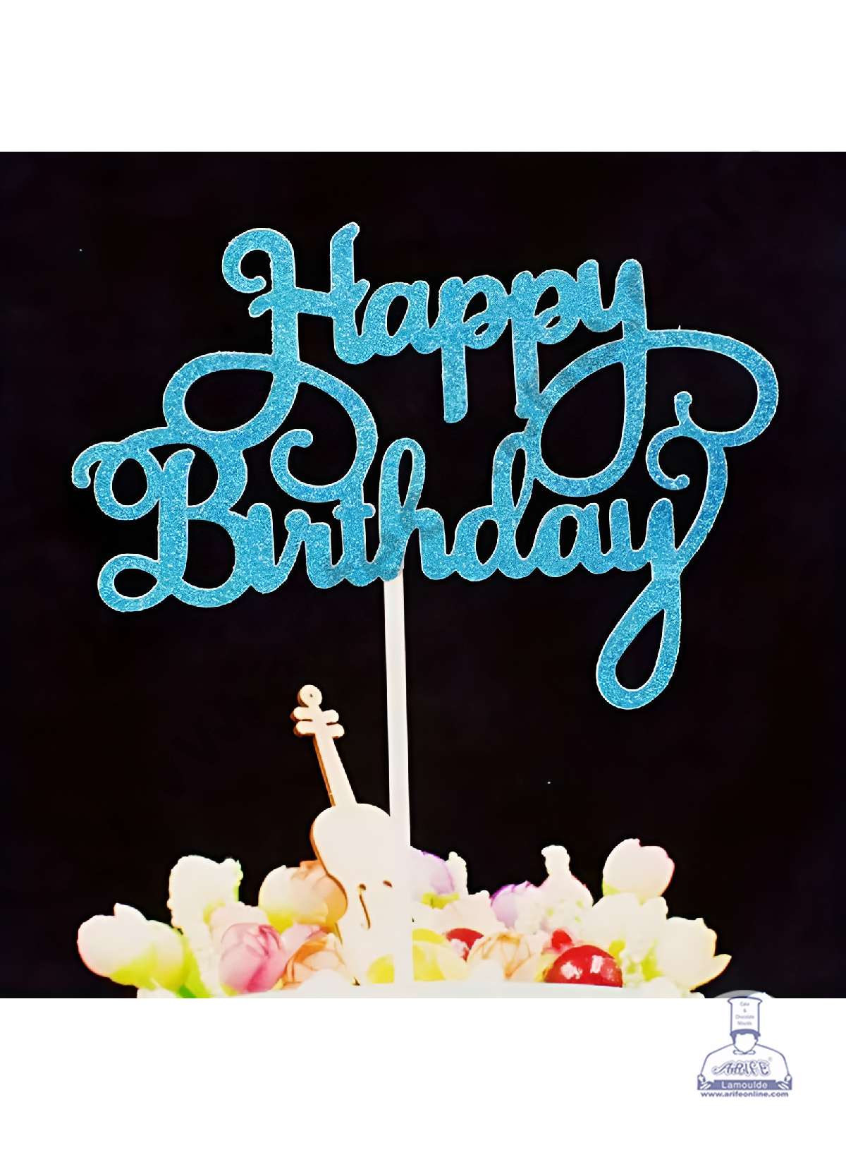 CAKE DECOR™ Blue Glitter Happy Birthday Paper Topper Cake Topper Cake Decoration (SBPT-GBlue)