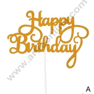 CAKE DECORβ’ Gold Glitter Happy Birthday Paper Topper Cake Topper Cake Decoration (SBPT-GGold)