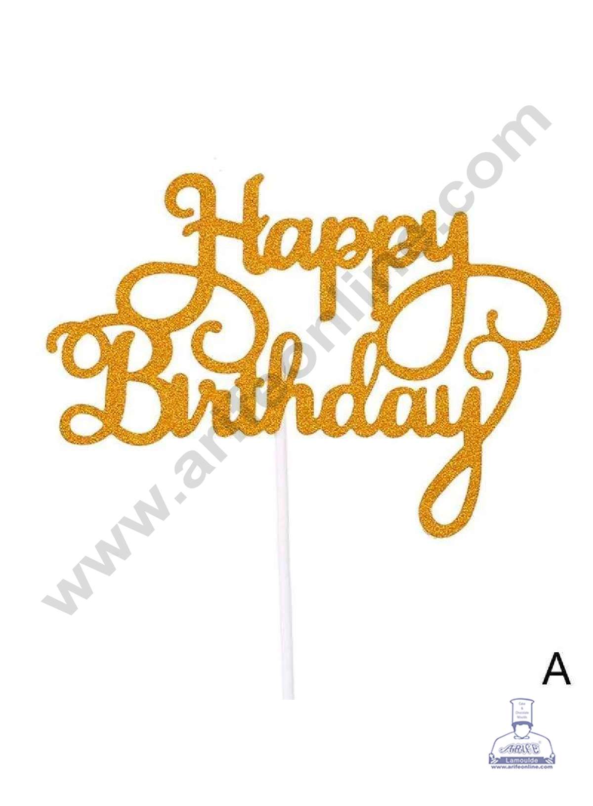 CAKE DECORβ’ Gold Glitter Happy Birthday Paper Topper Cake Topper Cake Decoration (SBPT-GGold)