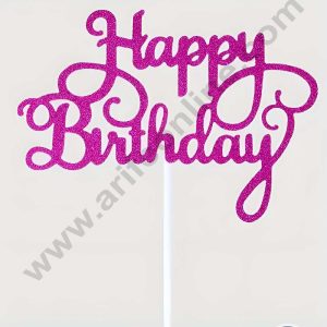CAKE DECORβ’ Pink Glitter Happy Birthday Paper Topper Cake Topper Cake Decoration (SBPT-GPink)