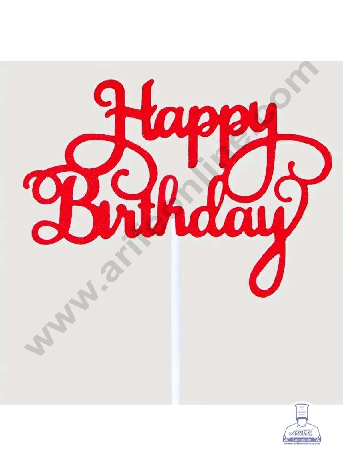 CAKE DECORβ’ Red Glitter Happy Birthday Paper Topper Cake Topper Cake Decoration (SBPT-GRed)