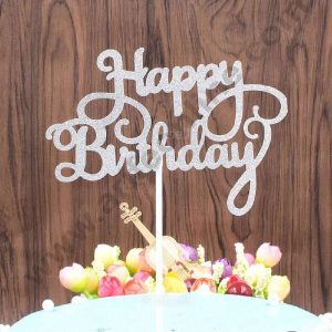 CAKE DECORβ’ Silver Glitter Happy Birthday Paper Topper Cake Topper Cake Decoration (SBPT-GSilver)