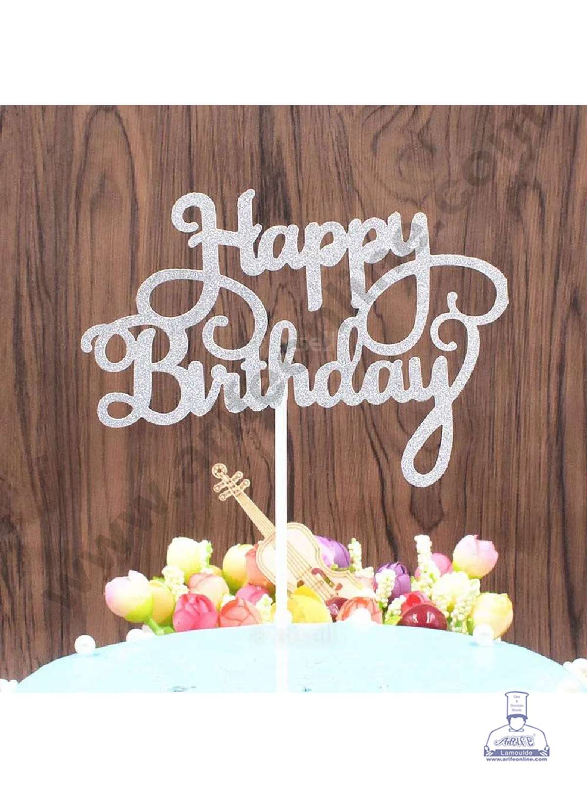 CAKE DECORβ’ Silver Glitter Happy Birthday Paper Topper Cake Topper Cake Decoration (SBPT-GSilver)