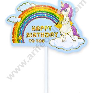 CAKE DECOR™ Happy Birthday Rainbow, Unicorn & Clouds Paper Cake Topper (SB-PT-HBDU)