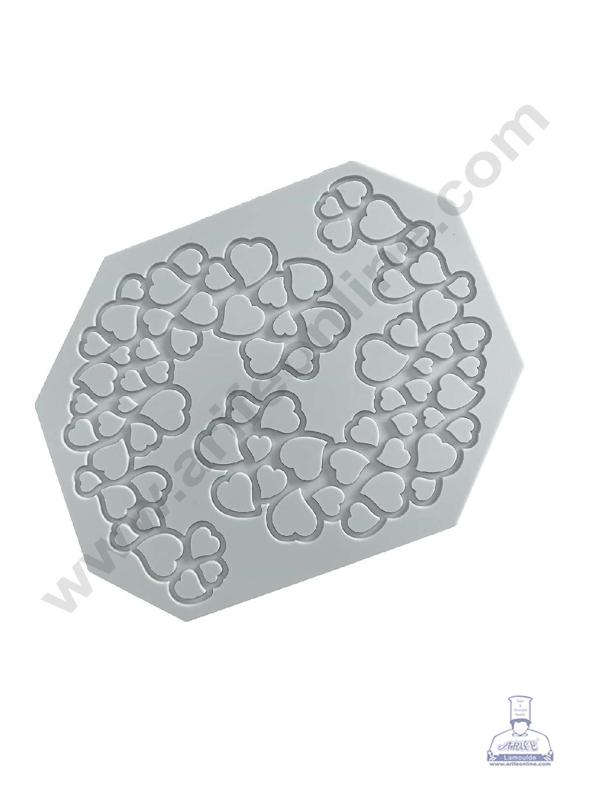CAKE DECORβ’ 2 Cavity Mini Heart Holes Cutout Silicone Lace Mould, Cake Decorative Silicone Lace Mat Cake Baking Mat (SBSM-JSC3887)
