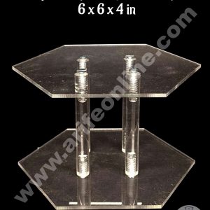 CAKE DECOR™ Hexagon Shape Cake Spacer with Rods 6" X 4" Acrylic Clear Cake Display Spacer
