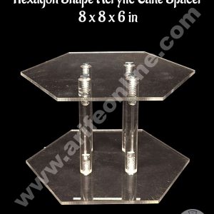 CAKE DECOR™ Hexagon Shape Cake Spacer with Rods 8" X 6" Acrylic Clear Cake Display Spacer