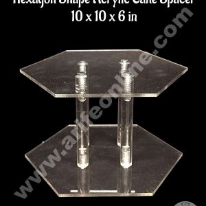 CAKE DECOR™ Hexagon Shape Cake Spacer with Rods 10" X 6" Acrylic Clear Cake Display Spacer