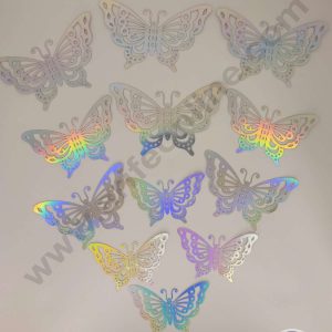 CAKE DECOR™ 12 Pcs Imported Silver/HoloGraphic Butterfly Paper Topper for Cake & Cupcake Decoration (SBMT-PT-IMP-002)